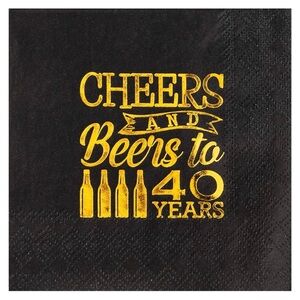 24 serving black gold paper product cheers and beers to 40 years +50 adl napkins